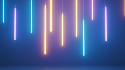 Vibrant Neon Lights Hanging in Dark Environment - Futuristic Abstract Background
