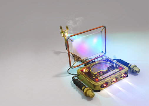 Steampunk portable TV, illustration