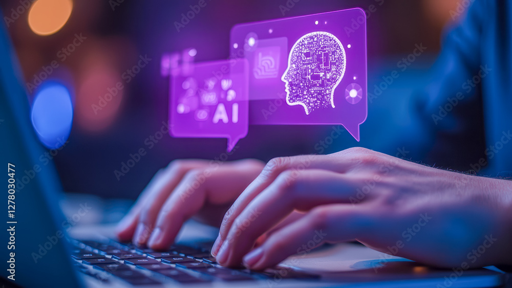 Poster advanced technology concept showing human-computer interaction with artificial intelligence and digi