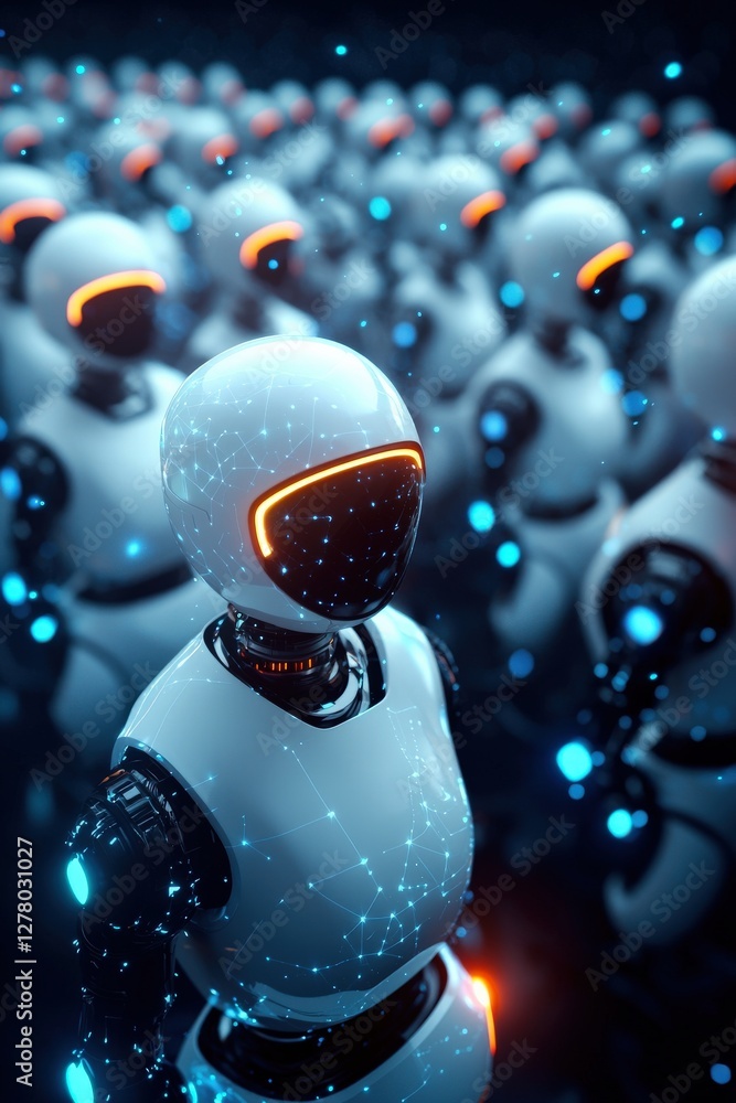 Poster futuristic robots in a digital environment