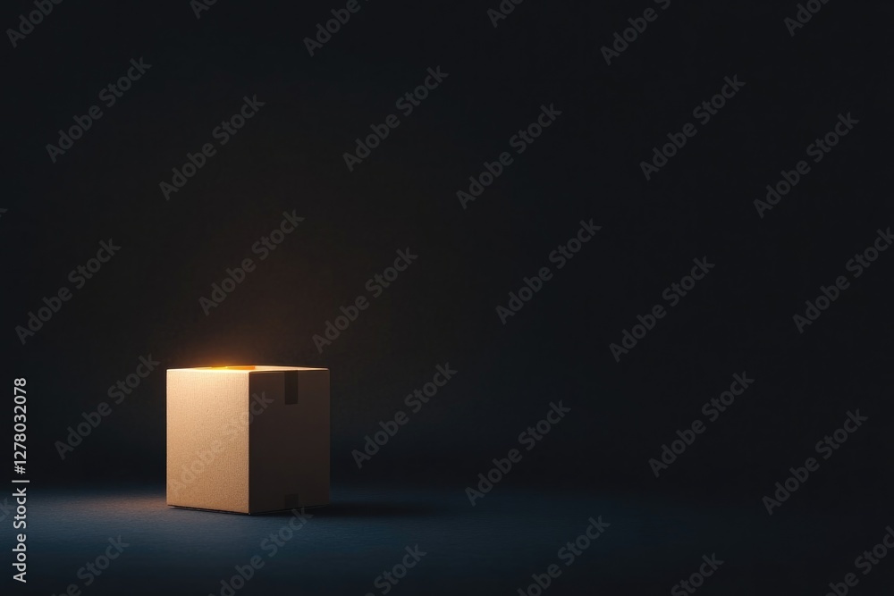 Poster illuminated cardboard box in dark space, creating mysterious atm