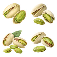 Pistachio with slice set, a Set of pistachio collections isolated