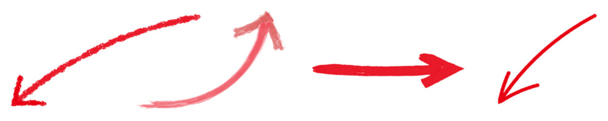 上向き下向きの矢印、赤色水彩手描きシンプルイラスト