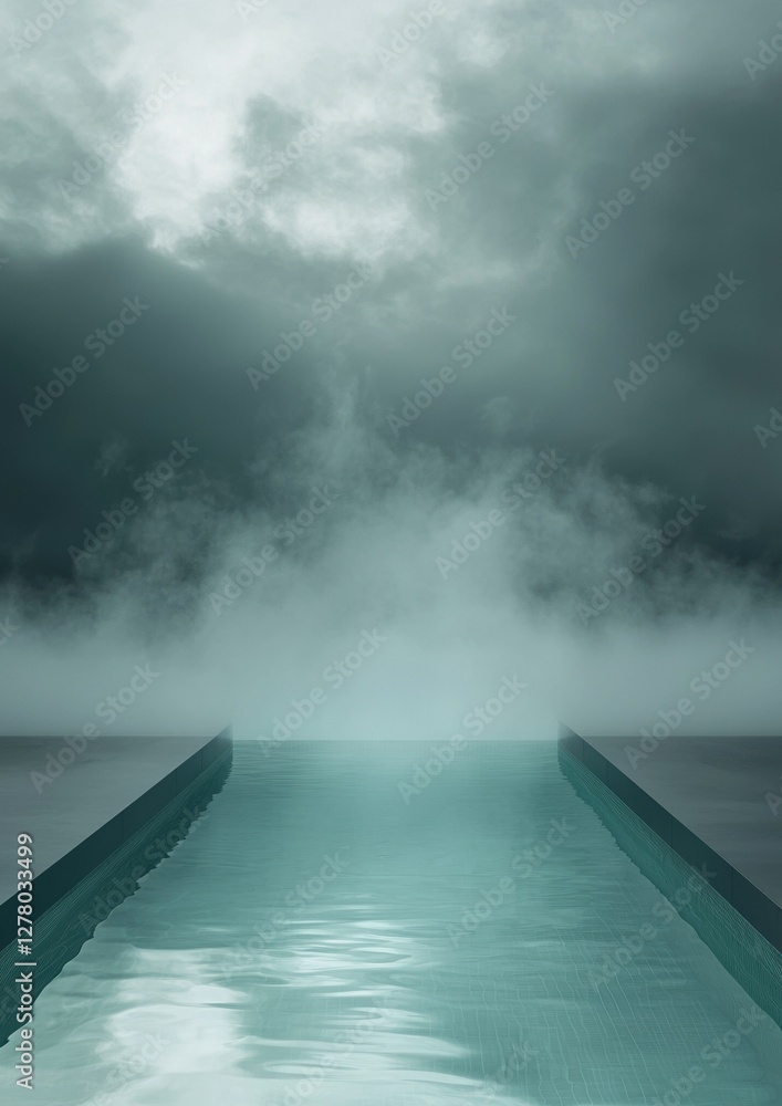 Aufkleber digital art piece that appears to be a photograph of a long, rectangular pool of water. the pool is 