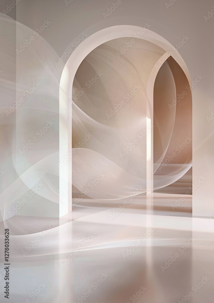 Poster abstract digital art piece that appears to be a 3d rendering of an archway or a doorway. the archway