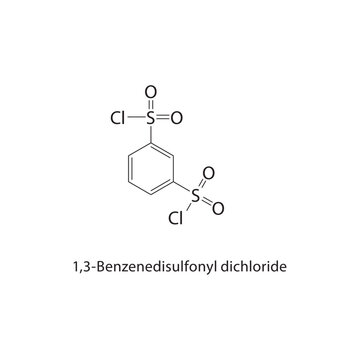 1,3-Benzenedisulfonyl dichloride skeletal structure.Sulfonyl Chloride compound schematic illustration. Simple diagram, chemical formula.