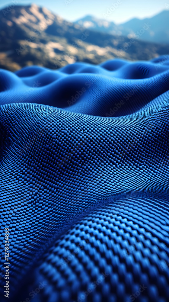 Poster blue geometric texture with wavy pattern abstract background and distant mountain view