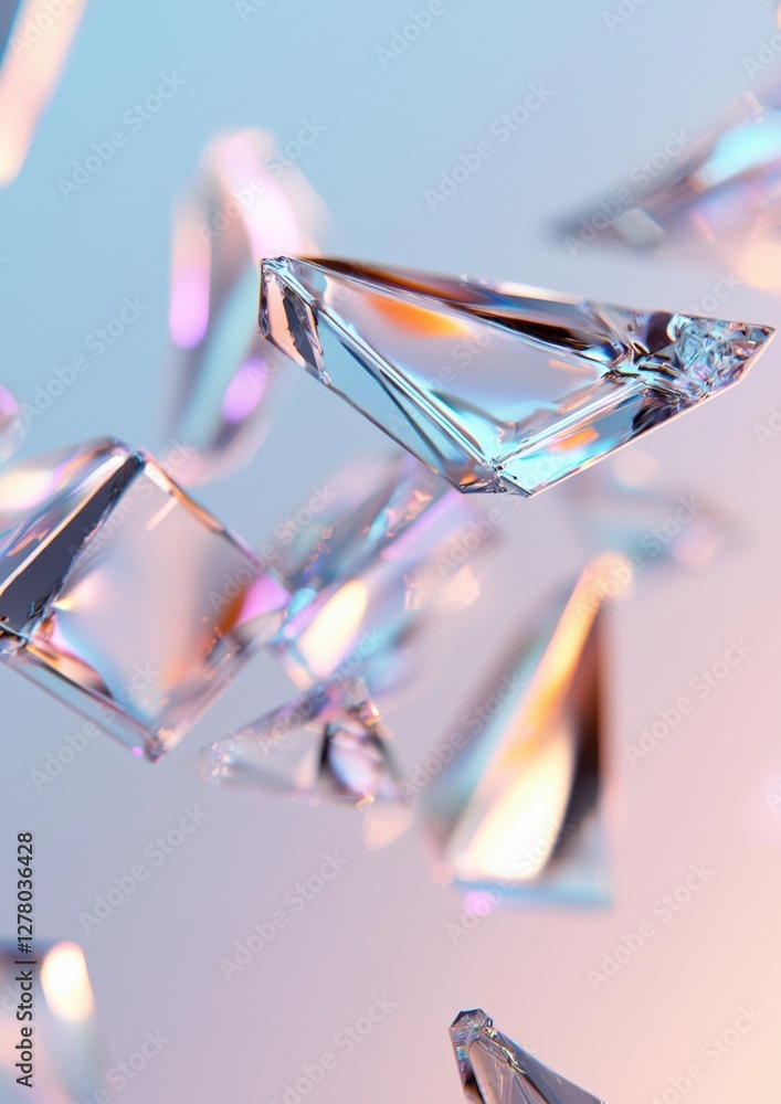 Poster close-up of a group of sparkling diamonds. the diamonds are of different sizes and shapes, with some