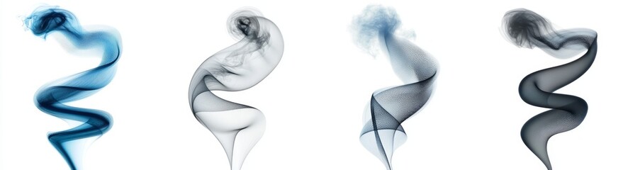 Naklejka premium Abstract blue & grey smoke swirls, white background, design element
