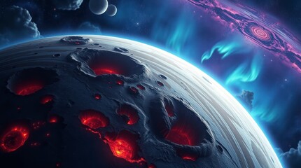 Volcanic Planet Surface Aurora Space Art Wallpaper