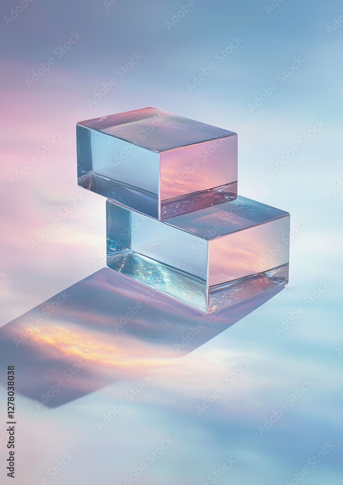 Poster digital art piece that appears to be a photograph of two cubes stacked on top of each other. the cub