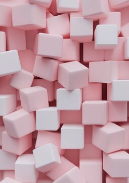 Fototapeta Close-up of a group of small, square-shaped cubes in a light pink color. the cubes are arranged in a random, overlapping manner, creating a sense of depth and dimension.