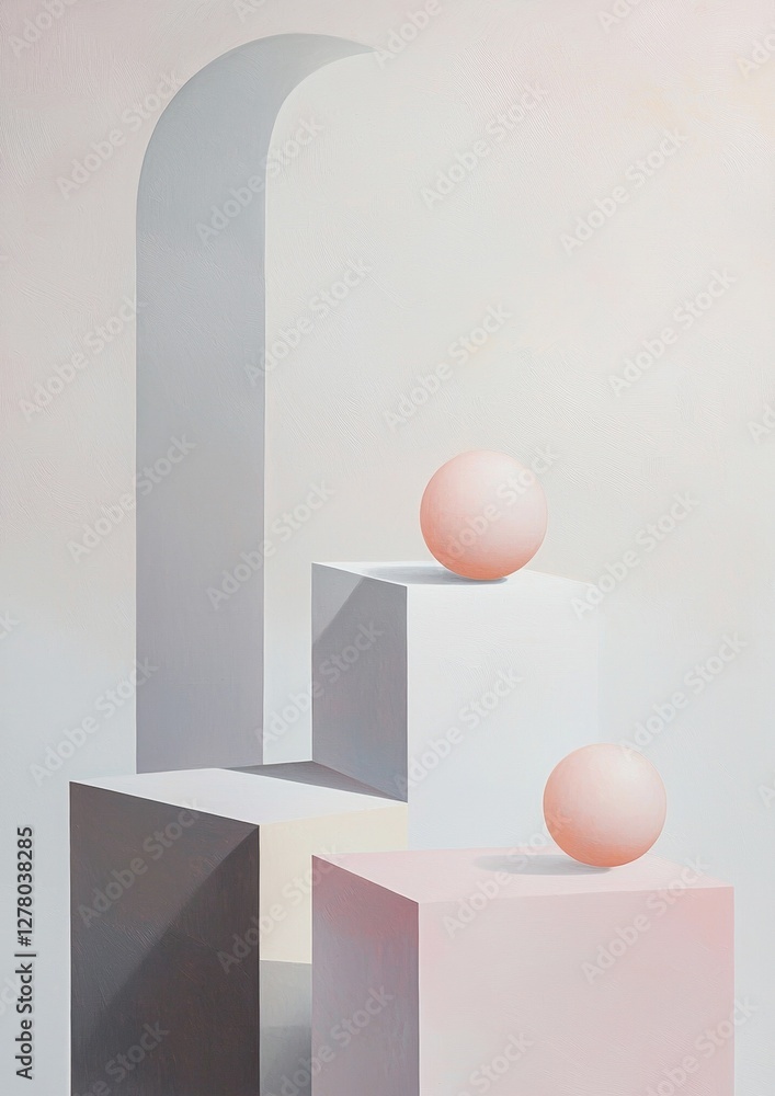 Poster abstract painting with a white background. it features three geometric shapes arranged in a way that