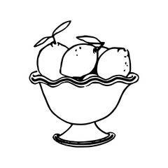 a black and white hand drawn of fruit bowl 