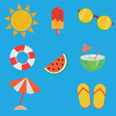 Summer beach element collection vector illustration