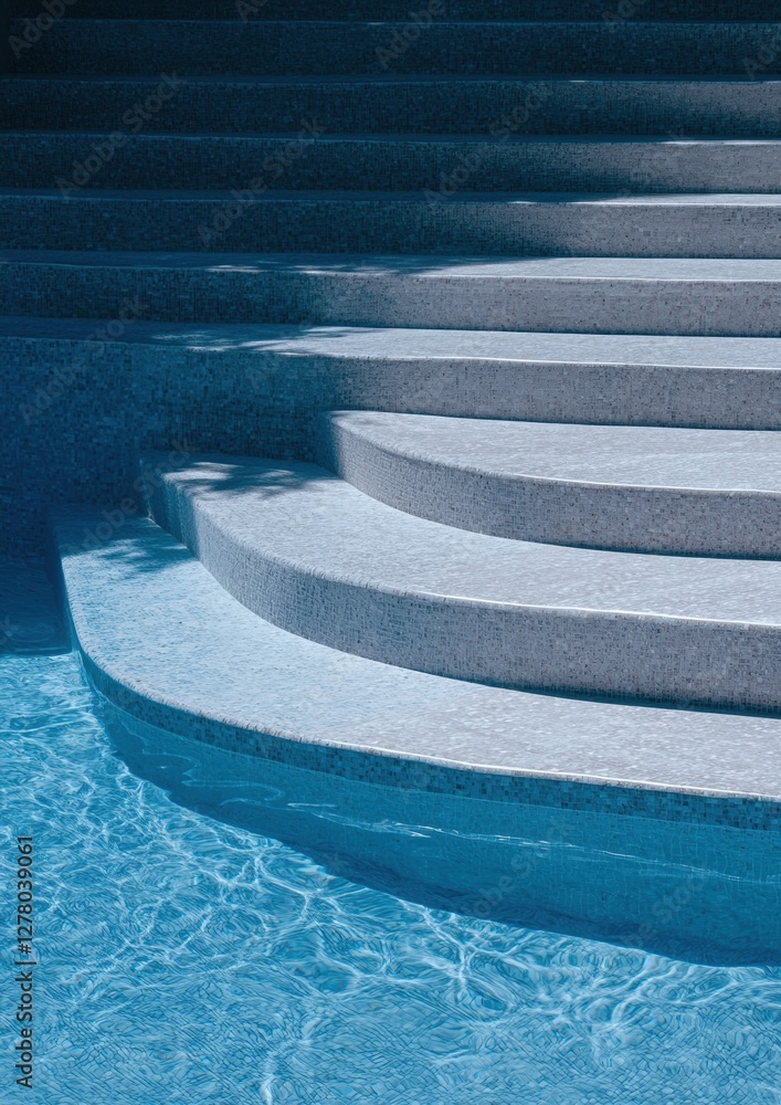 Poster set of stairs leading up to the top of a swimming pool. the stairs are made of concrete and are arra