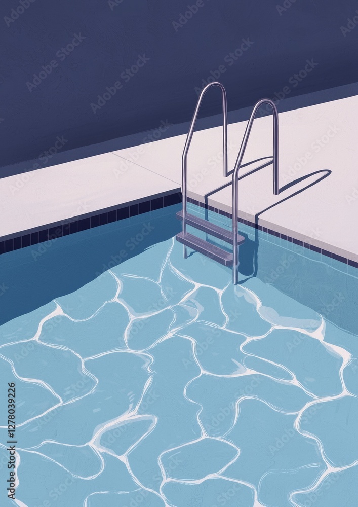 Poster illustration of a swimming pool with a ladder in the middle. the pool is rectangular in shape and ha