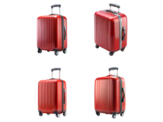 Red suitcases, a Set of travel bag collections isolated