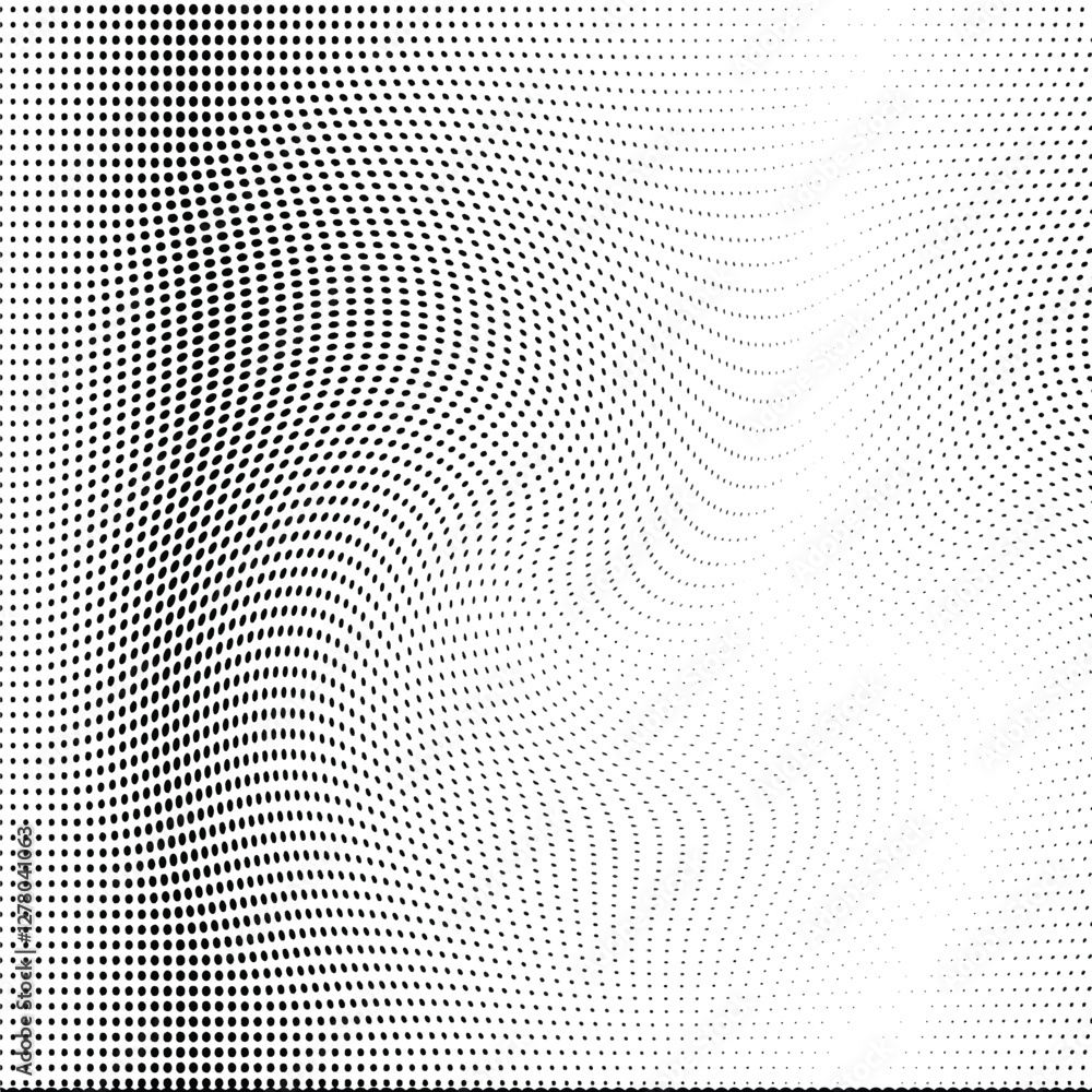 Wall mural wavy gradient halftone dots pattern texture background. vector illustration