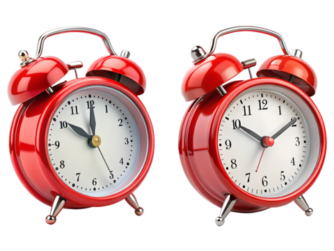 Red alarm clocks, a Set of clock collections isolated