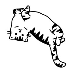 a black and white hand drawn funny cat for clipart
