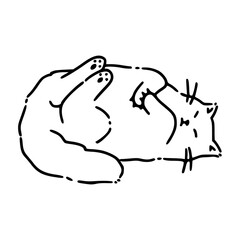 a black and white hand drawn funny cat for clipart