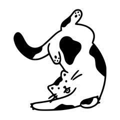 a black and white hand drawn funny cat for clipart