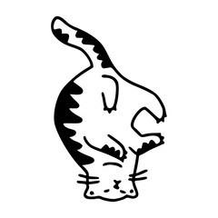 a black and white hand drawn funny cat for clipart