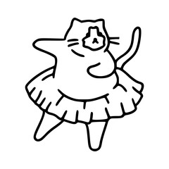 a black and white hand drawn funny cat for clipart