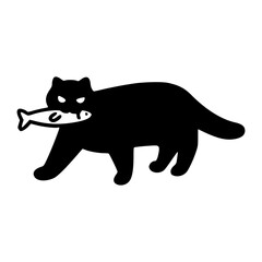 a black and white hand drawn funny cat for clipart