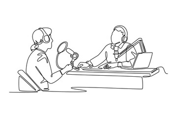 Podcast concept. Single line draw design vector graphic illustration.
