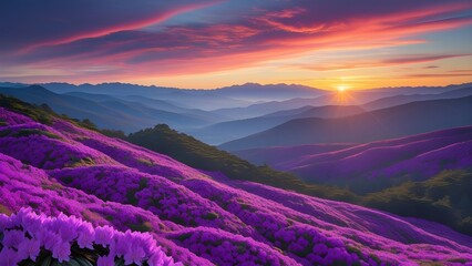 Obraz premium Violet Mountain Sunrise: A Breathtaking Vista