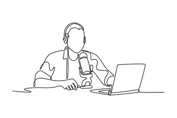 Podcast concept. Single line draw design vector graphic illustration.