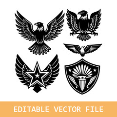 Obraz premium set of eagle graphic design vector clip art black and white silhouette templates