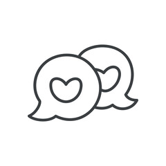 Cute speech bubbles icon. Hand drawn monochrome illustration of two text boxes with heart isolated on a white background. Kawaii St. Valentine day sticker. Vector 10 EPS.