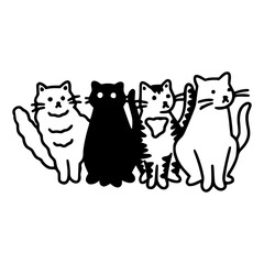 a black and white hand drawn funny cat for clipart