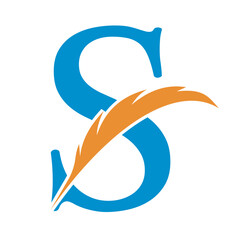 Feather Logo combine with letter S vector template