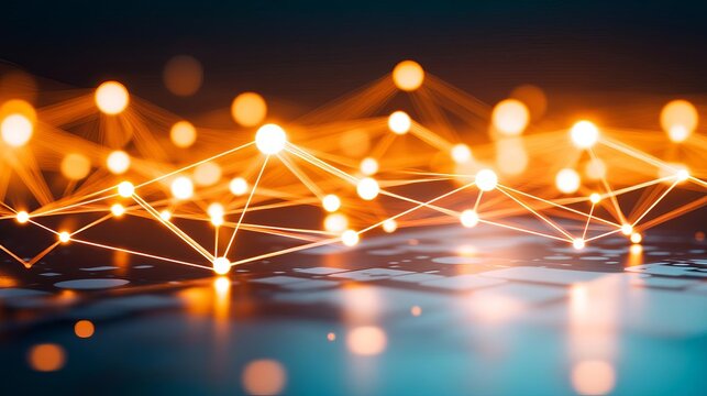 Business leaders connected by glowing digital threads, representing worldwide networking