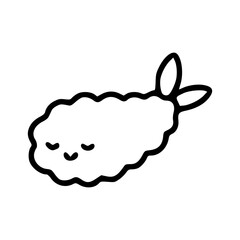 a black and white drawing of a japanese seafood cartoon character with smiling face