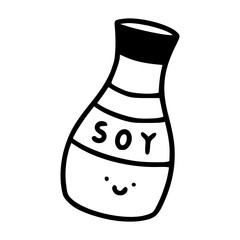 a black and white drawing of a japanese seafood cartoon character with smiling face