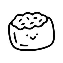 a black and white drawing of a japanese seafood cartoon character with smiling face