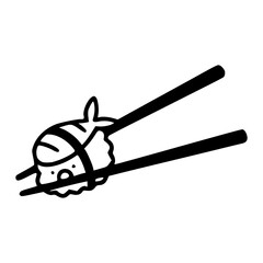 a black and white drawing of a japanese seafood cartoon character with smiling face