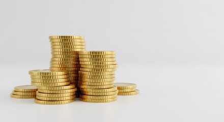 Golden Opportunity: Neat Stack of Gold Coins on Right, White Space on Left