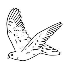 a black and white drawing of a cute pigeon cartoon illustration