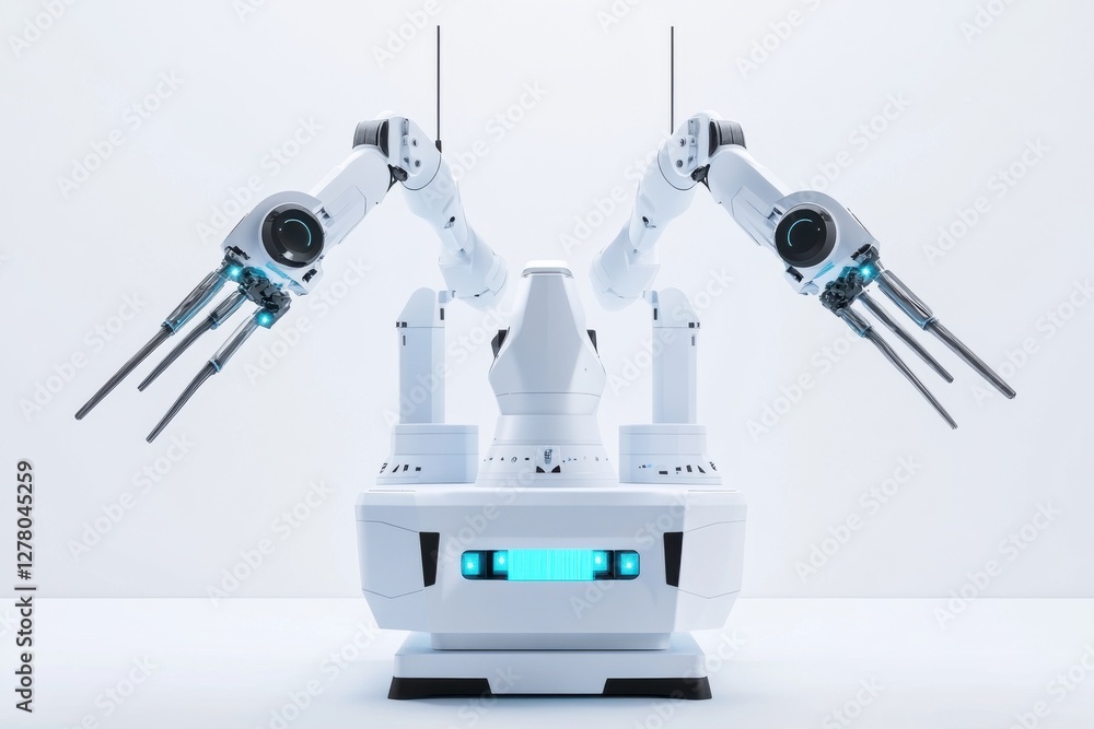 Poster sophisticated dual-arm robot in a laboratory setting, showcasing cutting-edge technology and automat