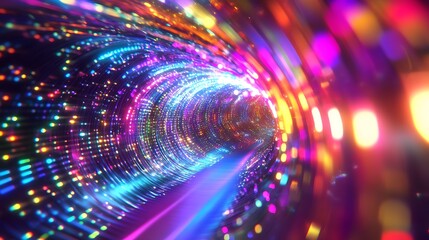 Fototapeta premium Vibrant Colorful Lights Tunnel Abstract Digital Art