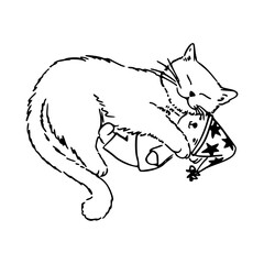 a line art drawing of a adorable cat illustration