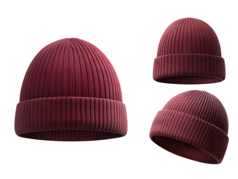 Beanie hats, Set of hats, and wooly hats isolated