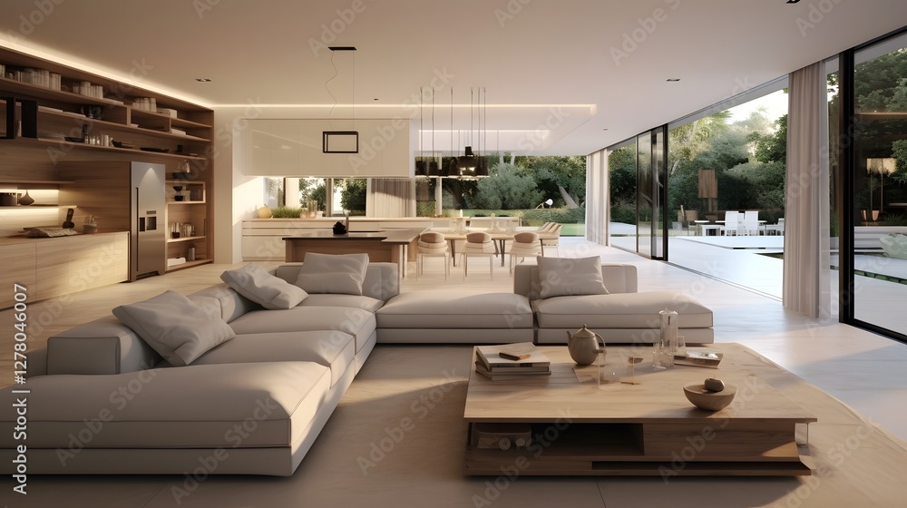 Aufkleber elegant and inviting minimalist open concept living area featuring a neutral color scheme and unders