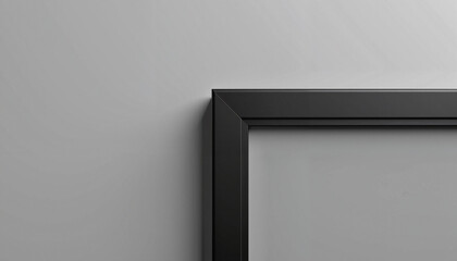 A detailed close-up of a black picture frame corner set against a gray background. The sleek and modern design is ideal for showcasing branding, artwork, or photography projects